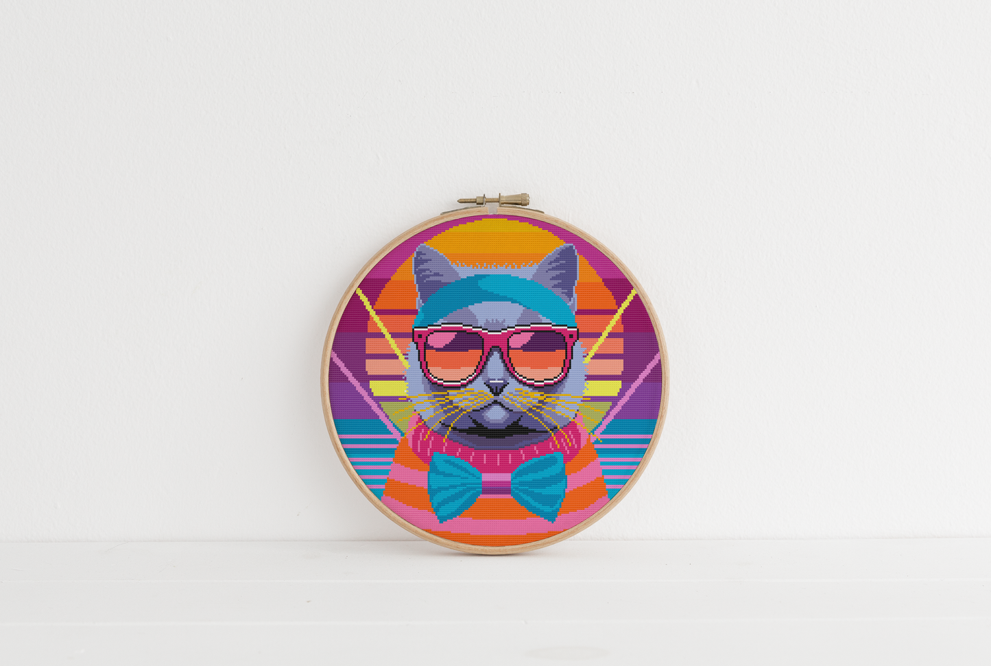 Retro Cool Cats - Boombox Era Neon Cat Cross Stitch Pattern