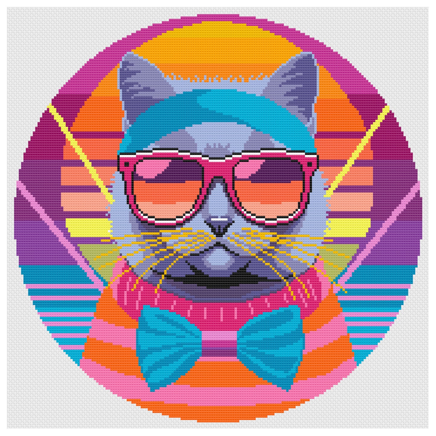 Retro Cool Cats - Boombox Era Neon Cat Cross Stitch Pattern