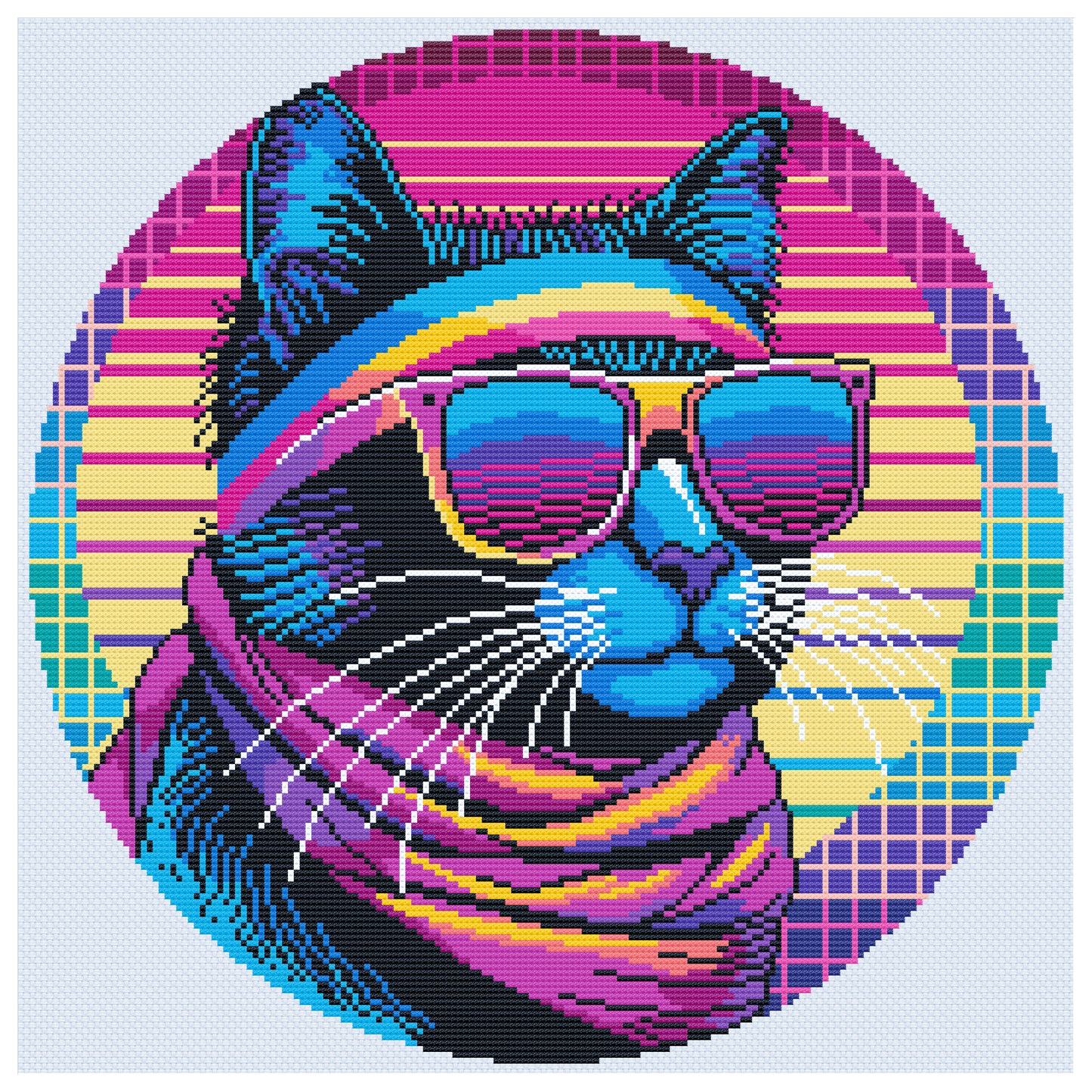 Retro Cool Cats - Disco Fever Neon Cat Cross Stitch Pattern