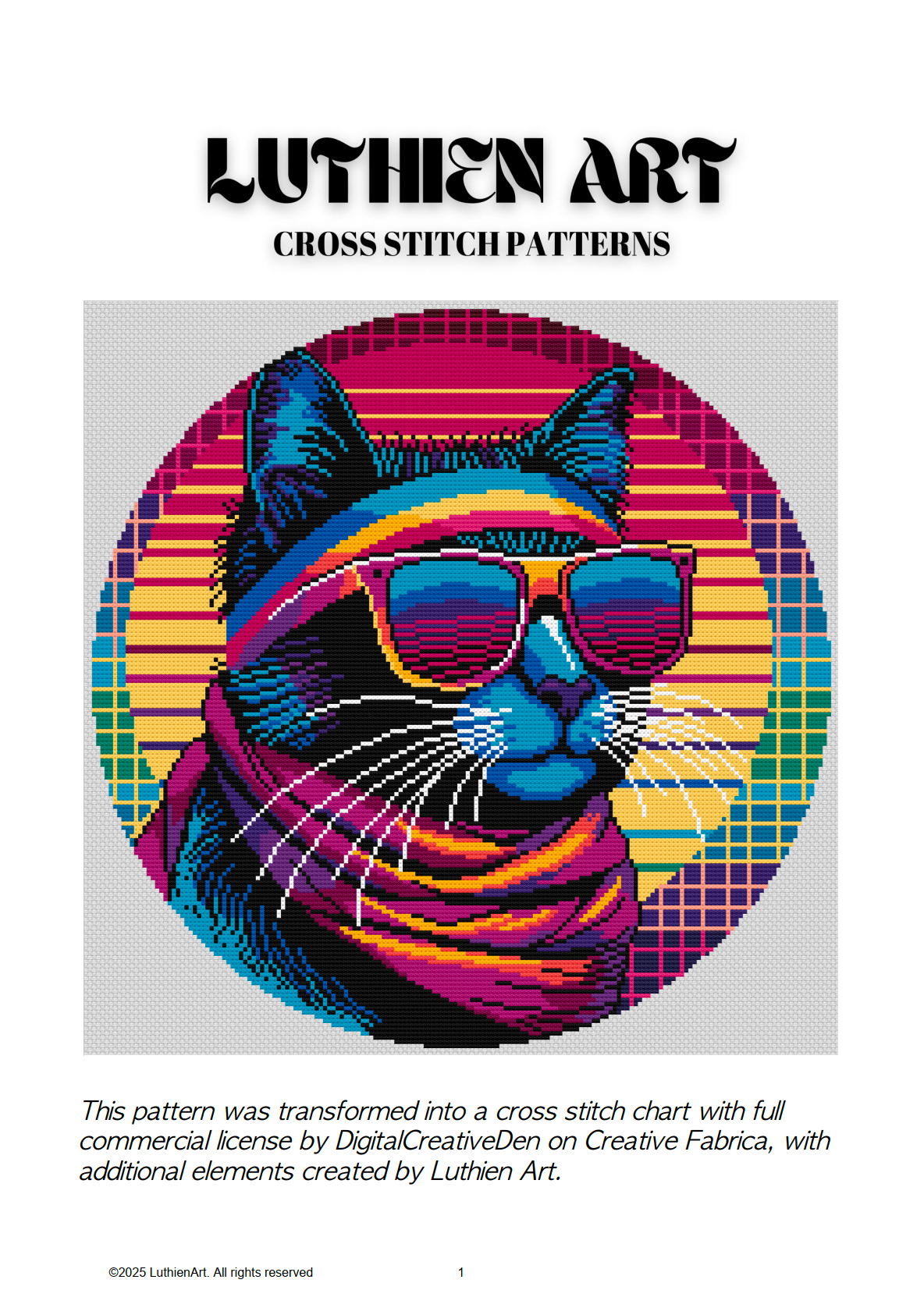 Retro Cool Cats - Disco Fever Neon Cat Cross Stitch Pattern