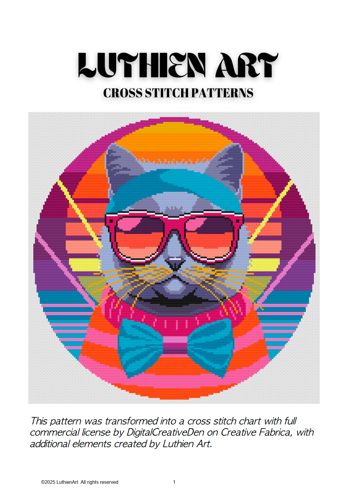 Retro Cool Cats - Boombox Era Neon Cat Cross Stitch Pattern