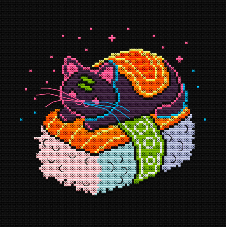 Salmon Nigiri Cat Cross Stitch Pattern