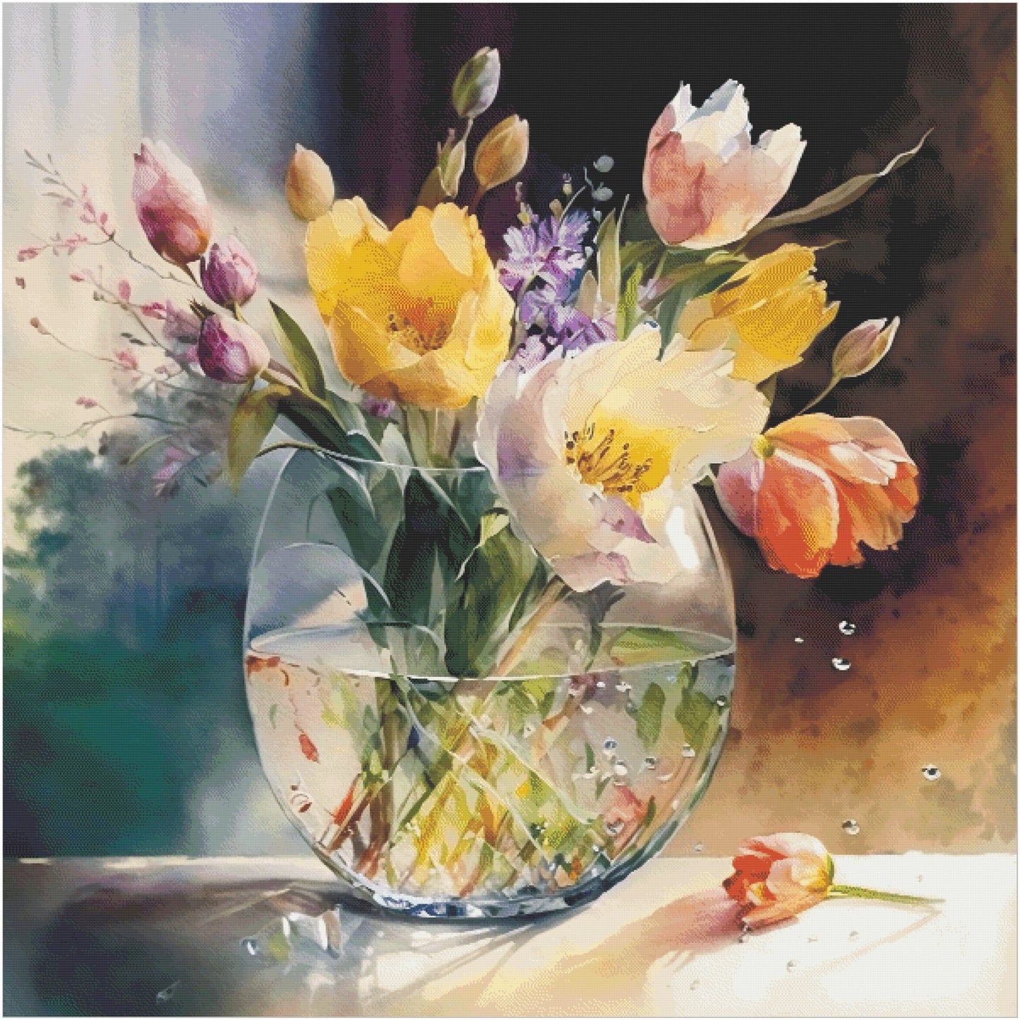 Watercolor Tulips Cross Stitch Chart