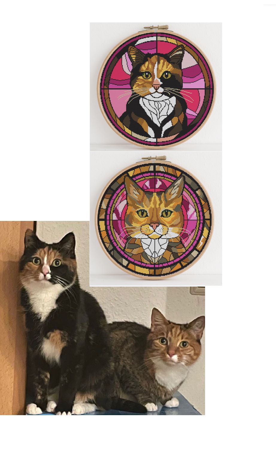 Custom Stained Glass Cat and Dog Portrait Cross Stitch Pattern