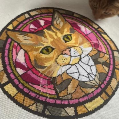 Stained Glass Cats Cross Stitch Pattern - Tabby Calico Cat