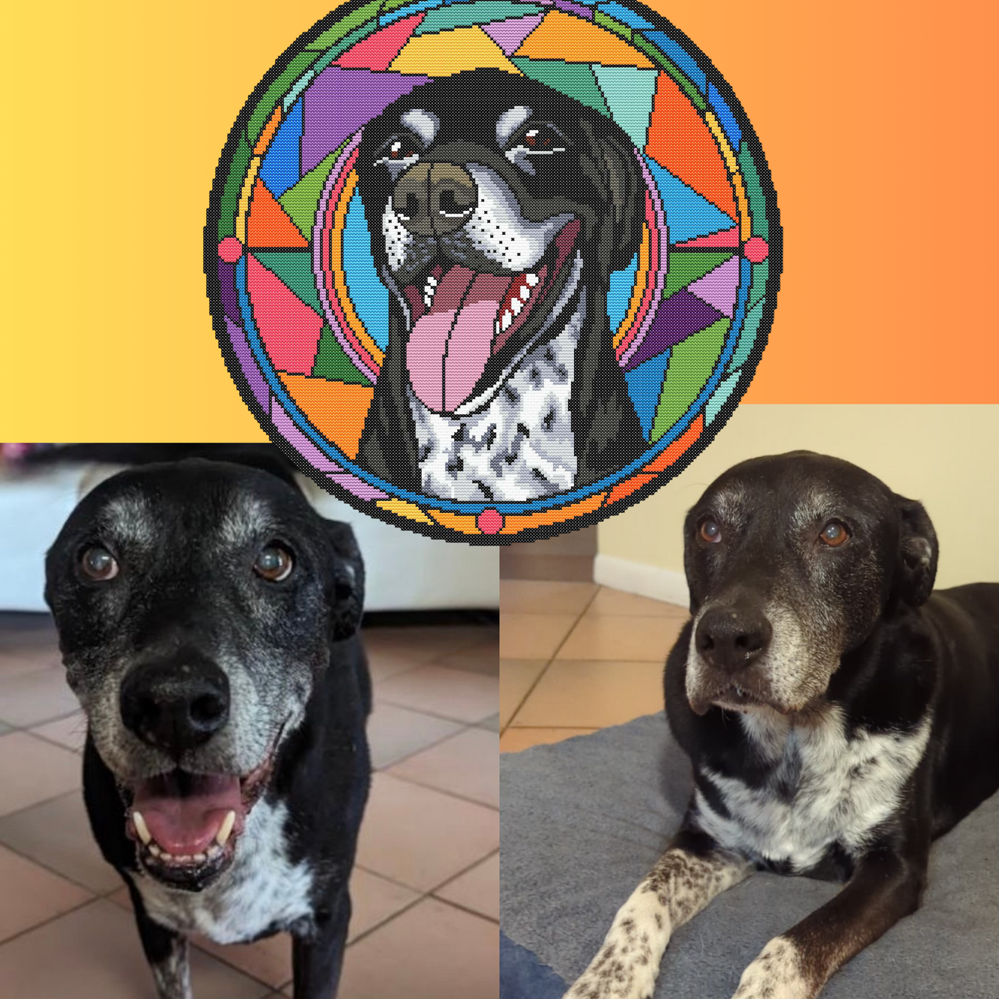 Custom Stained Glass Cat and Dog Portrait Cross Stitch Pattern