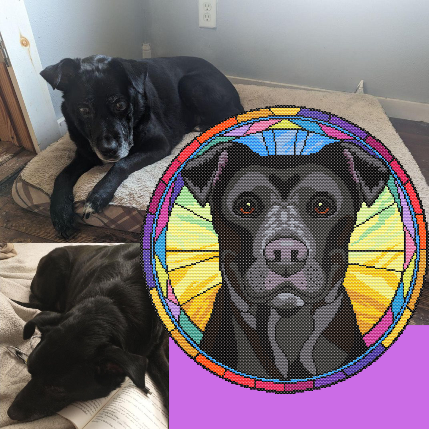 Custom Stained Glass Cat and Dog Portrait Cross Stitch Pattern