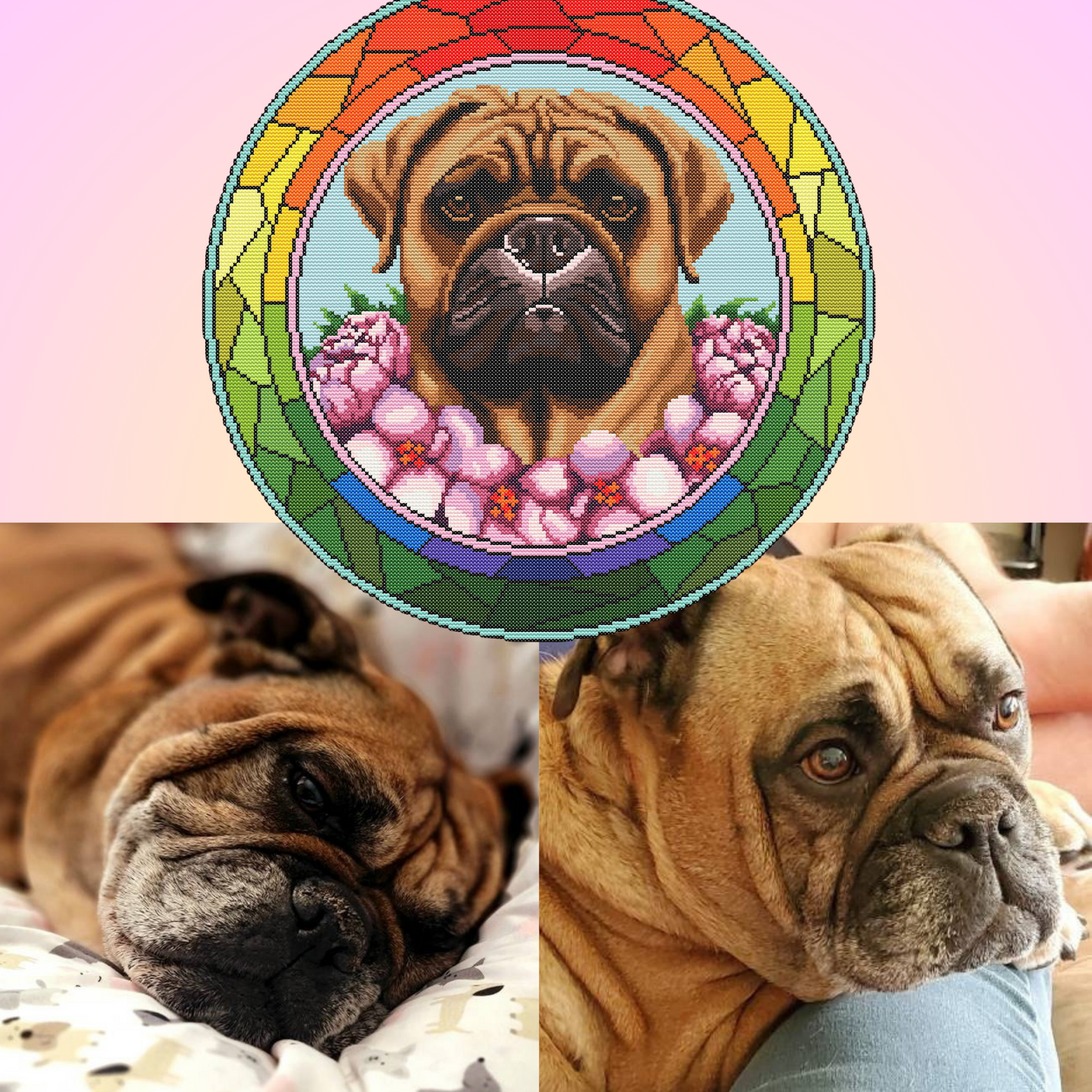 Custom Stained Glass Cat and Dog Portrait Cross Stitch Pattern