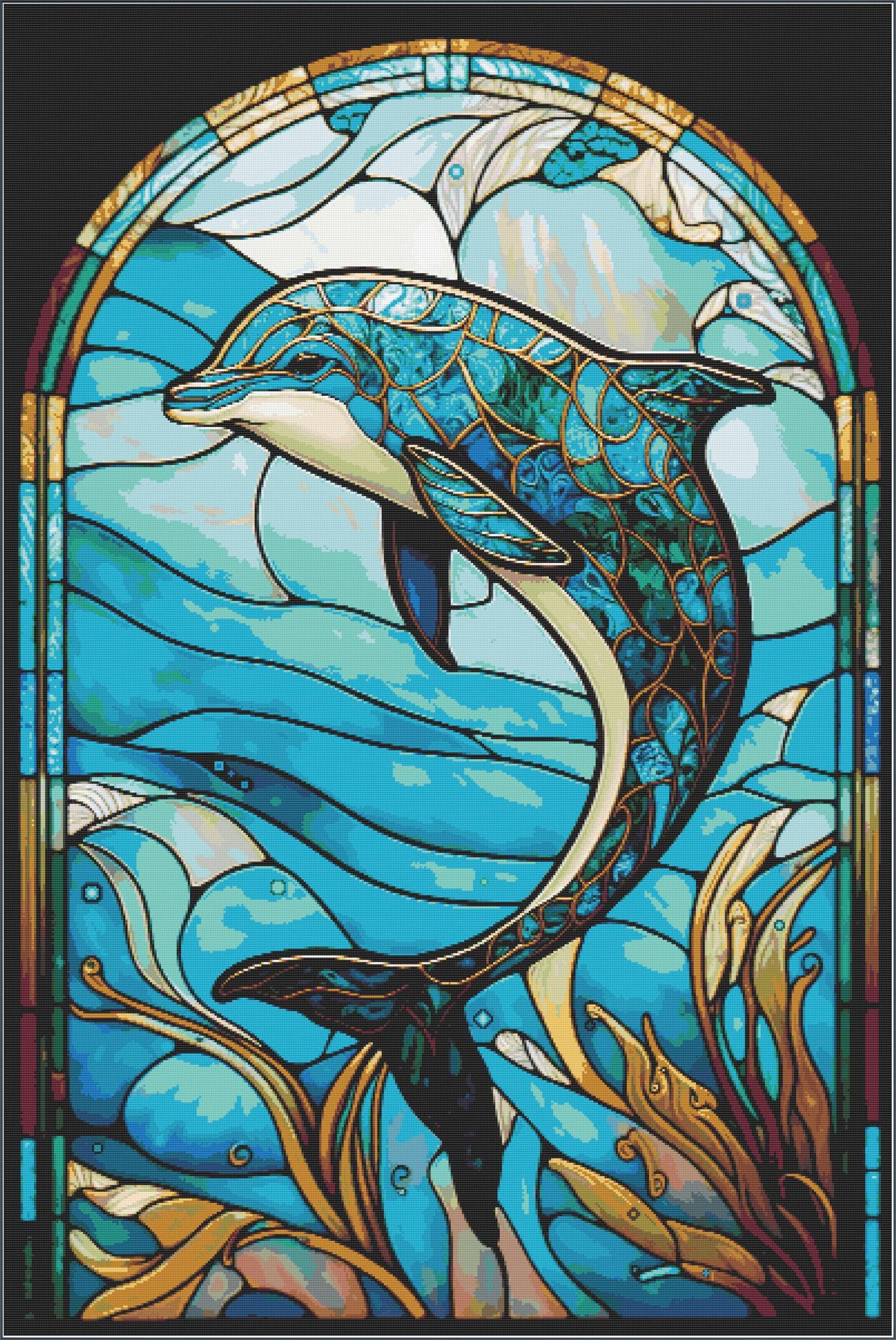 Stained Glass Ocean Collection Dolphin Cross Stitch Chart