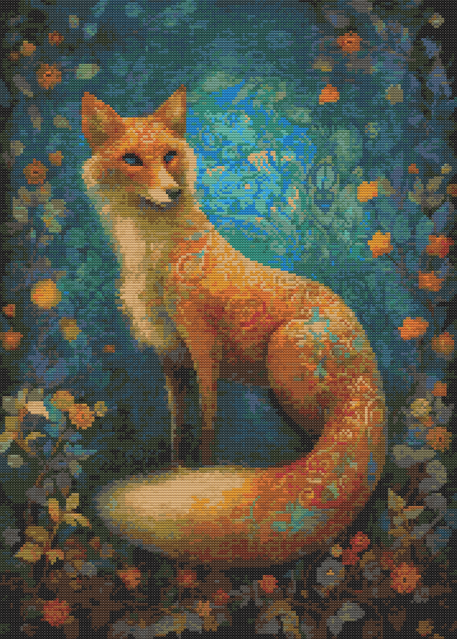 Vintage Fantasy Forest Fox Cross Stitch Chart