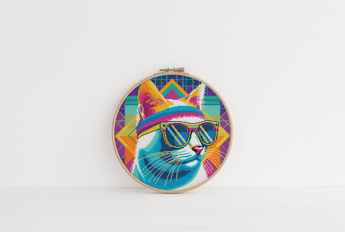 Retro Cool Cats - Funky Groove Neon Cat Cross Stitch Pattern