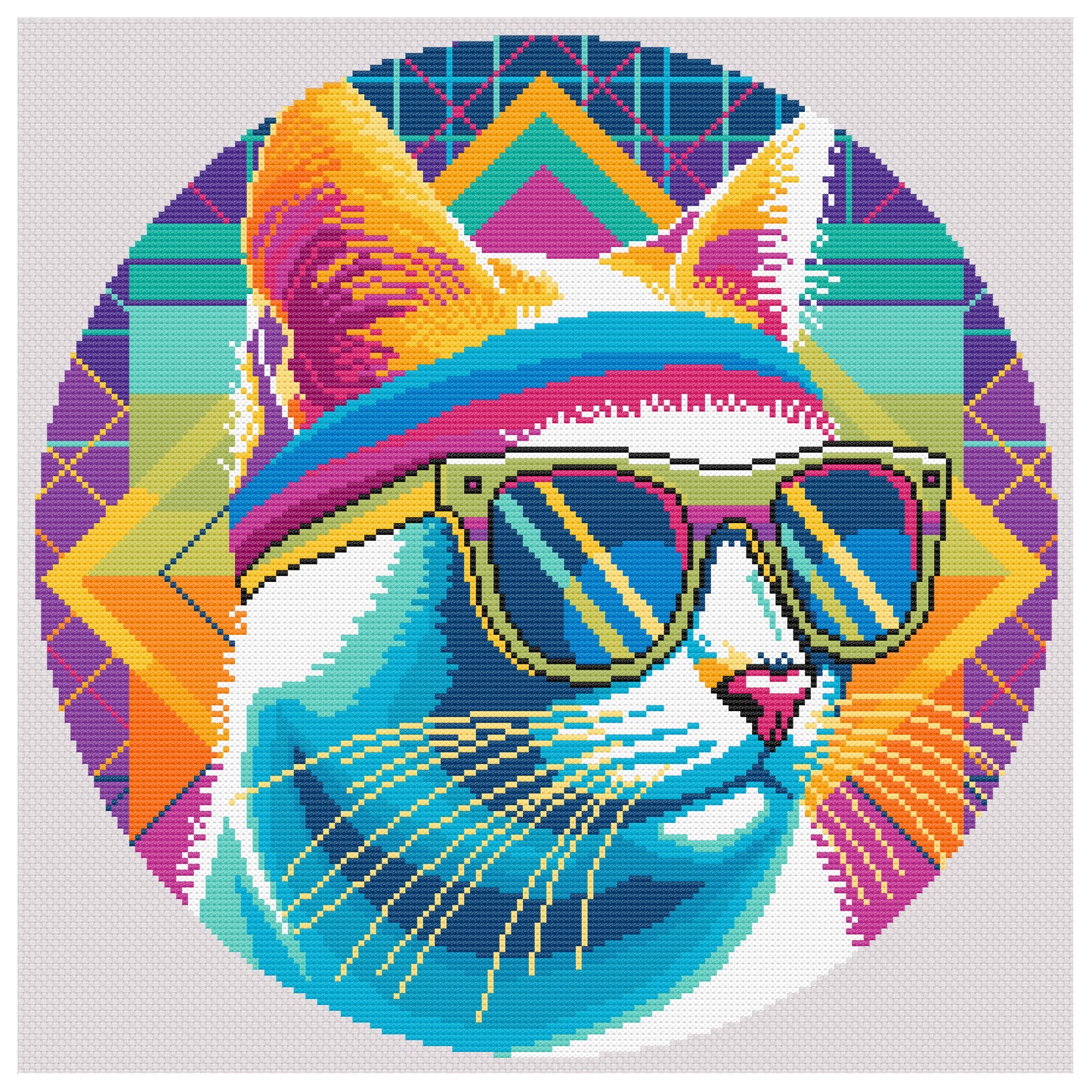 Retro Cool Cats - Funky Groove Neon Cat Cross Stitch Pattern
