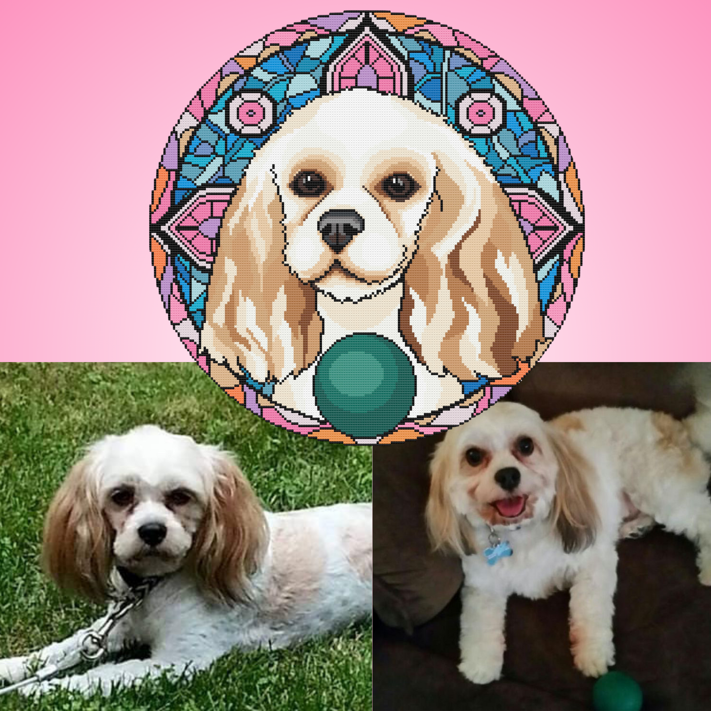 Custom Stained Glass Cat and Dog Portrait Cross Stitch Pattern