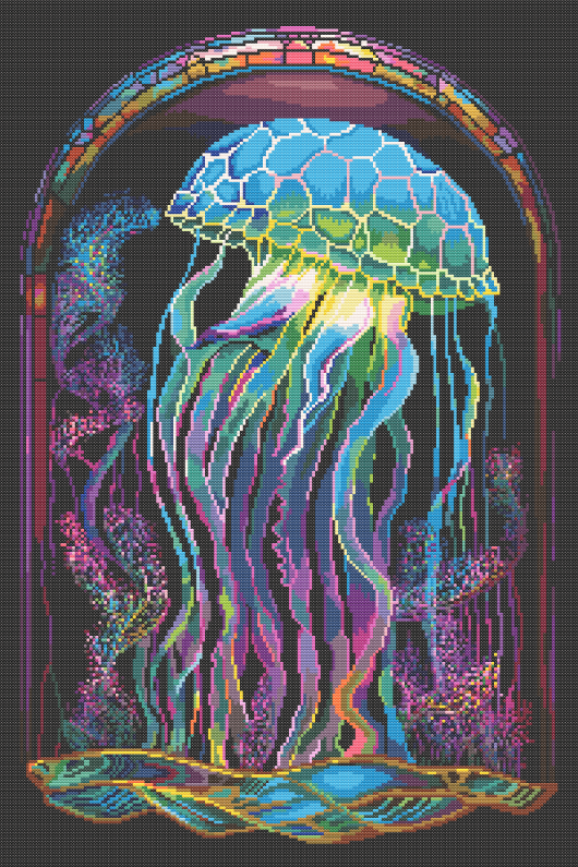 Stained Glass Ocean Collection Jelly Fish Cross Stitch Chart