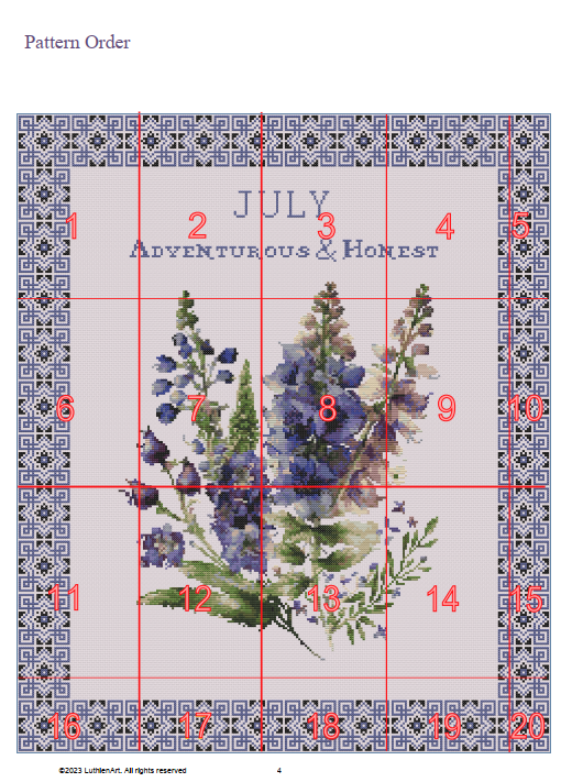 Vintage July Birth Month Flower Cross Stitch Sampler