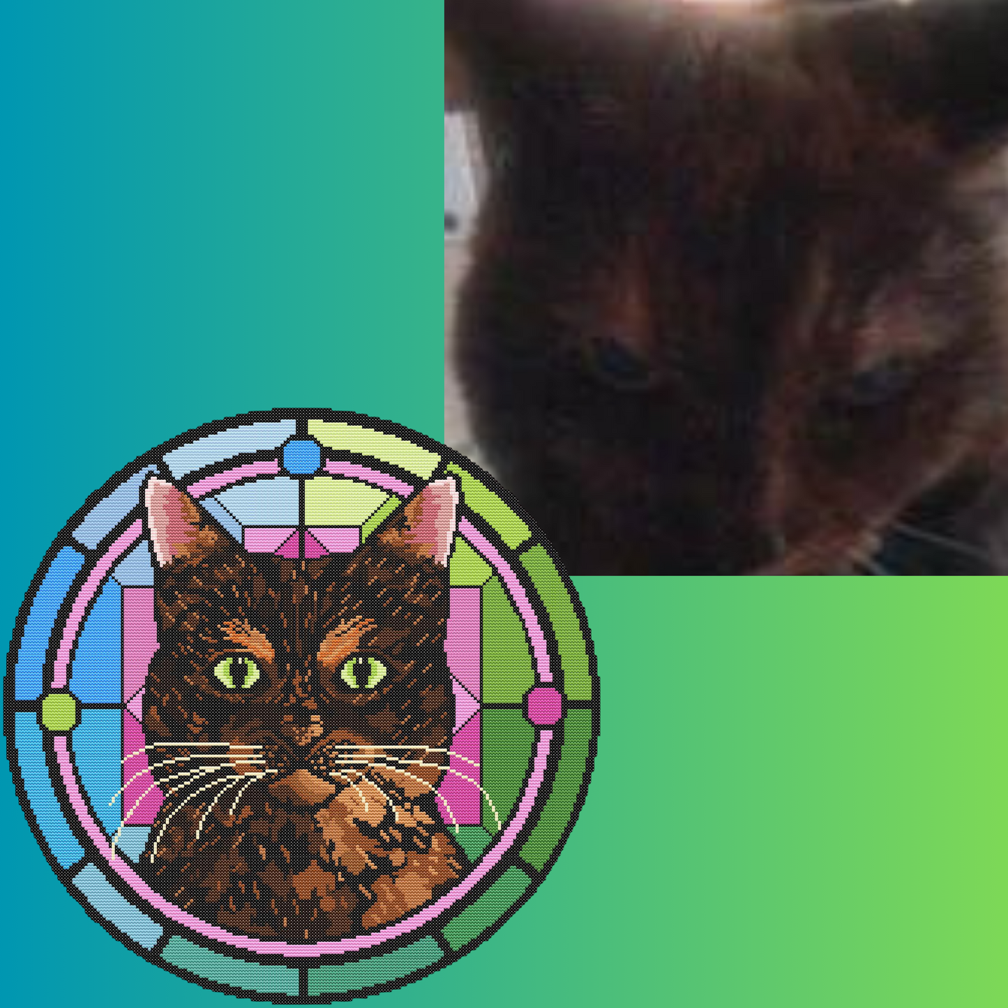 Custom Stained Glass Cat and Dog Portrait Cross Stitch Pattern