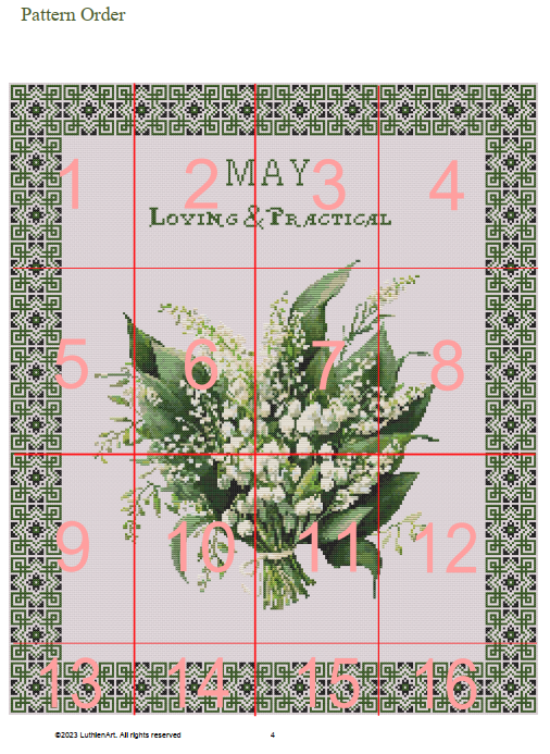 Vintage May Birth Month Flower Cross Stitch Sampler