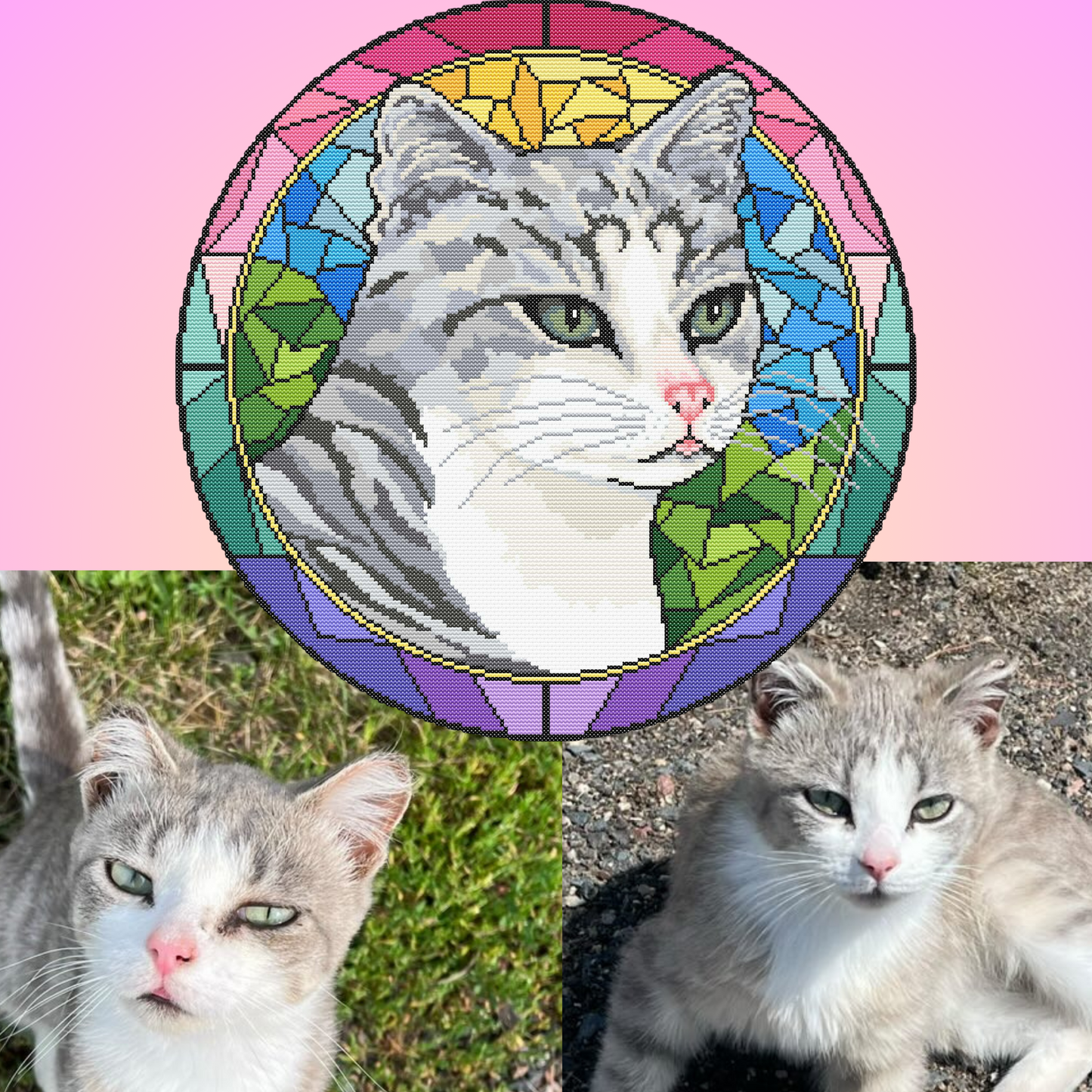 Custom Stained Glass Cat and Dog Portrait Cross Stitch Pattern