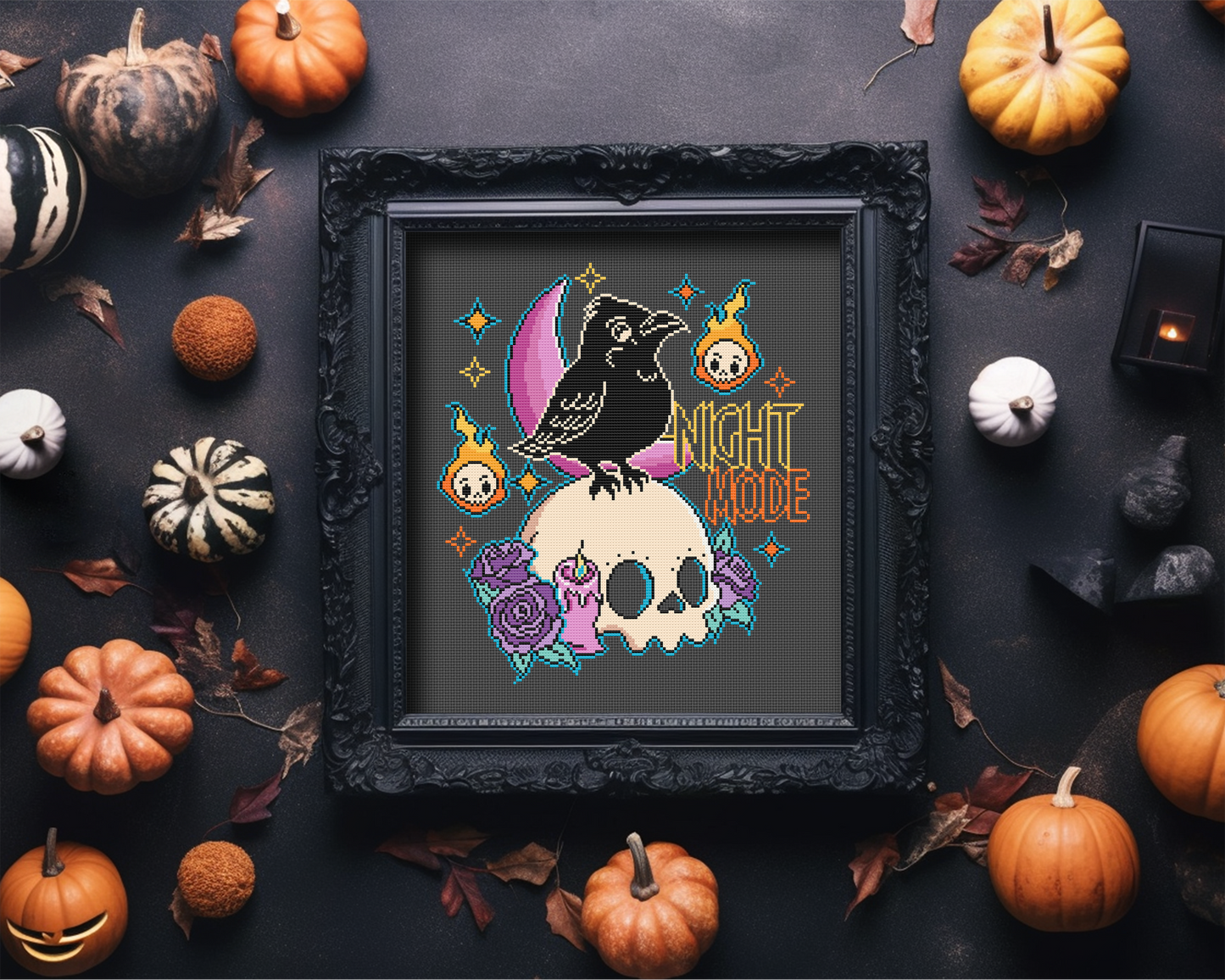 Night Mode Halloween Cross Stitch Pattern