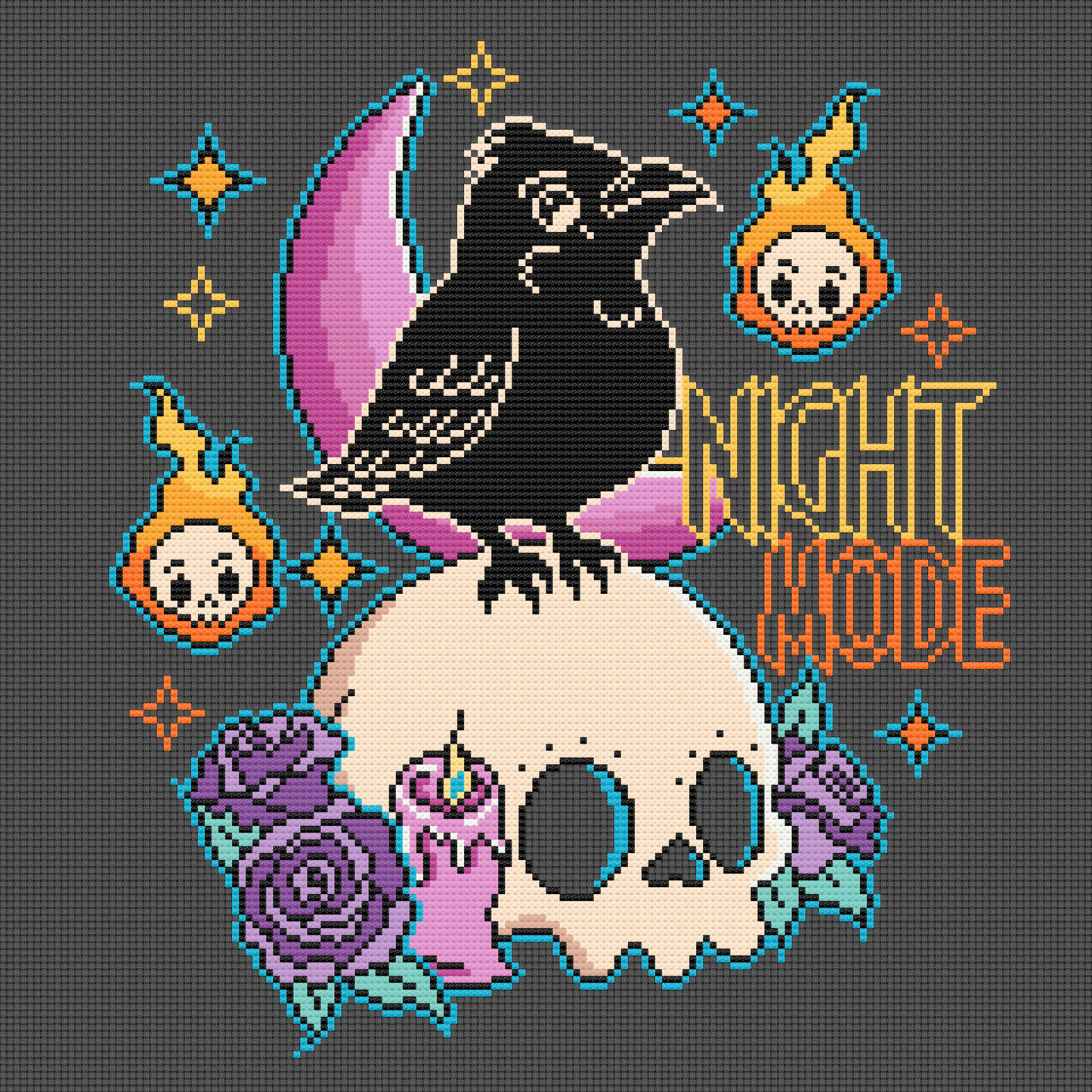 Night Mode Halloween Cross Stitch Pattern