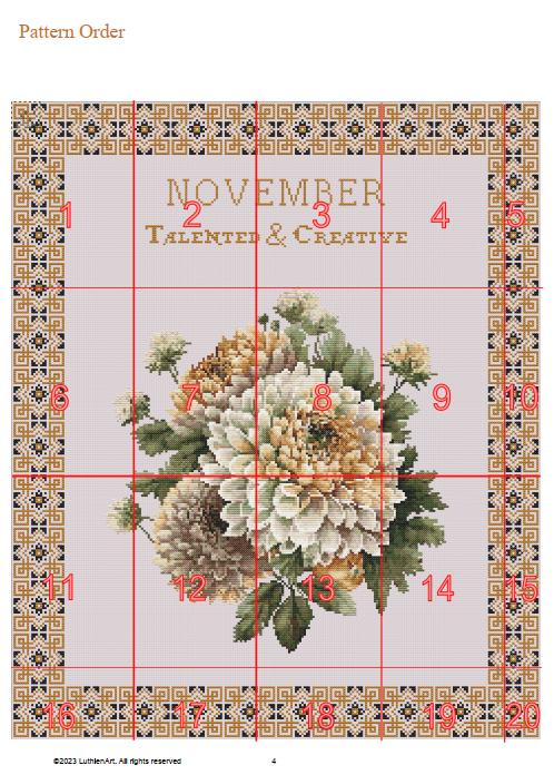 Vintage November Birth Month Flower Cross Stitch Sampler