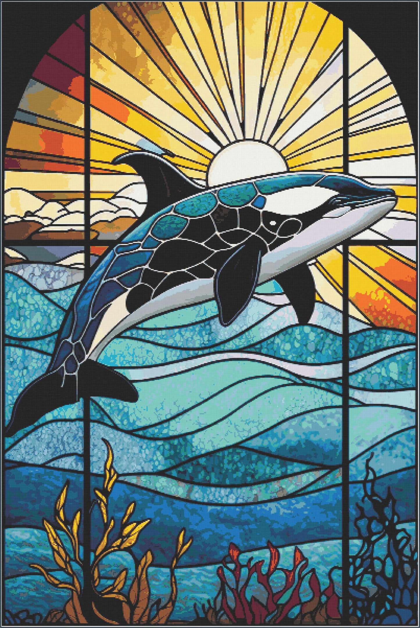 Stained Glass Ocean Collection Orca Cross Stitch Chart