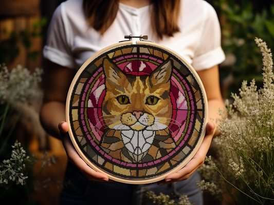 Stained Glass Cats Cross Stitch Pattern - Tabby Calico Cat