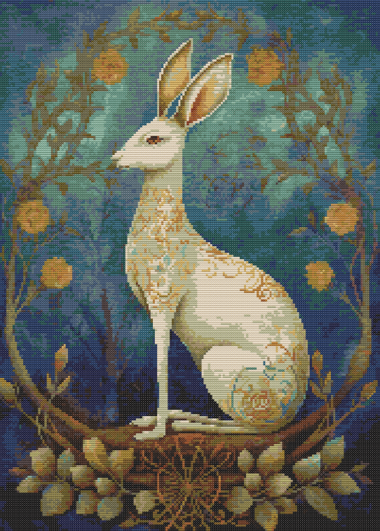 Vintage Fantasy Forest White Rabbit Cross Stitch Chart