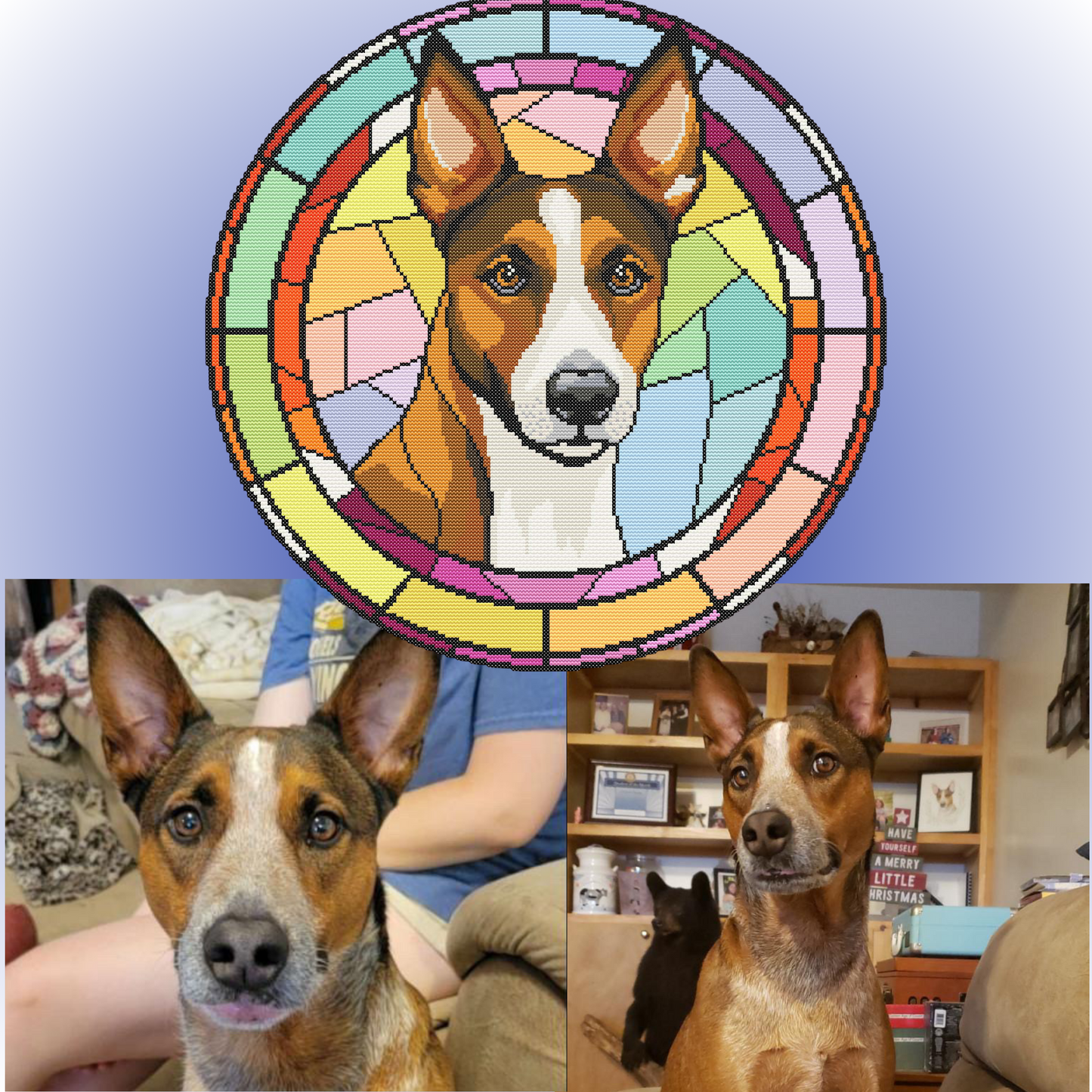 Custom Stained Glass Cat and Dog Portrait Cross Stitch Pattern