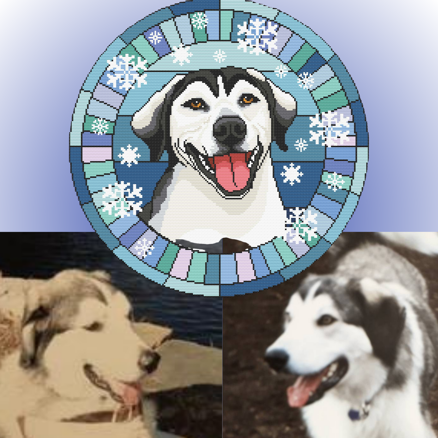 Custom Stained Glass Cat and Dog Portrait Cross Stitch Pattern