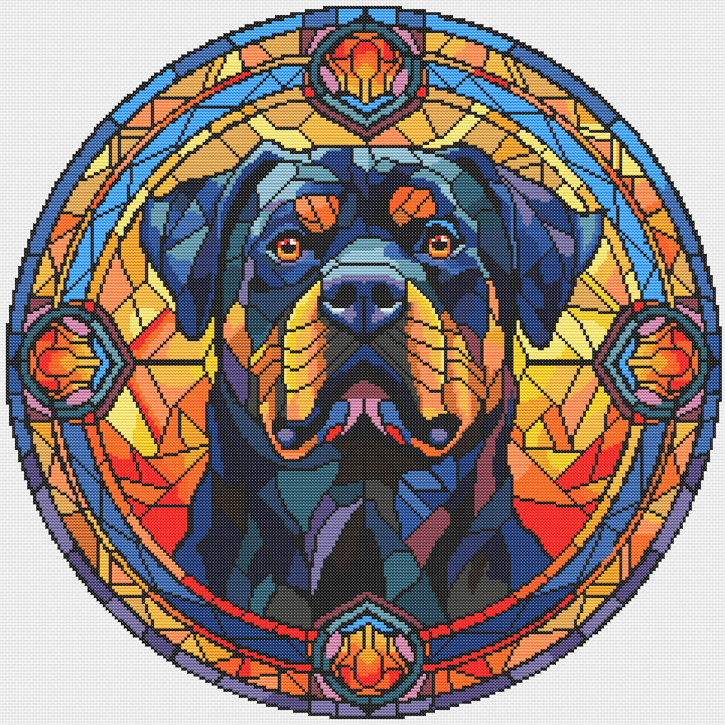 Stained Glass Rottweiler Cross Stitch Pattern