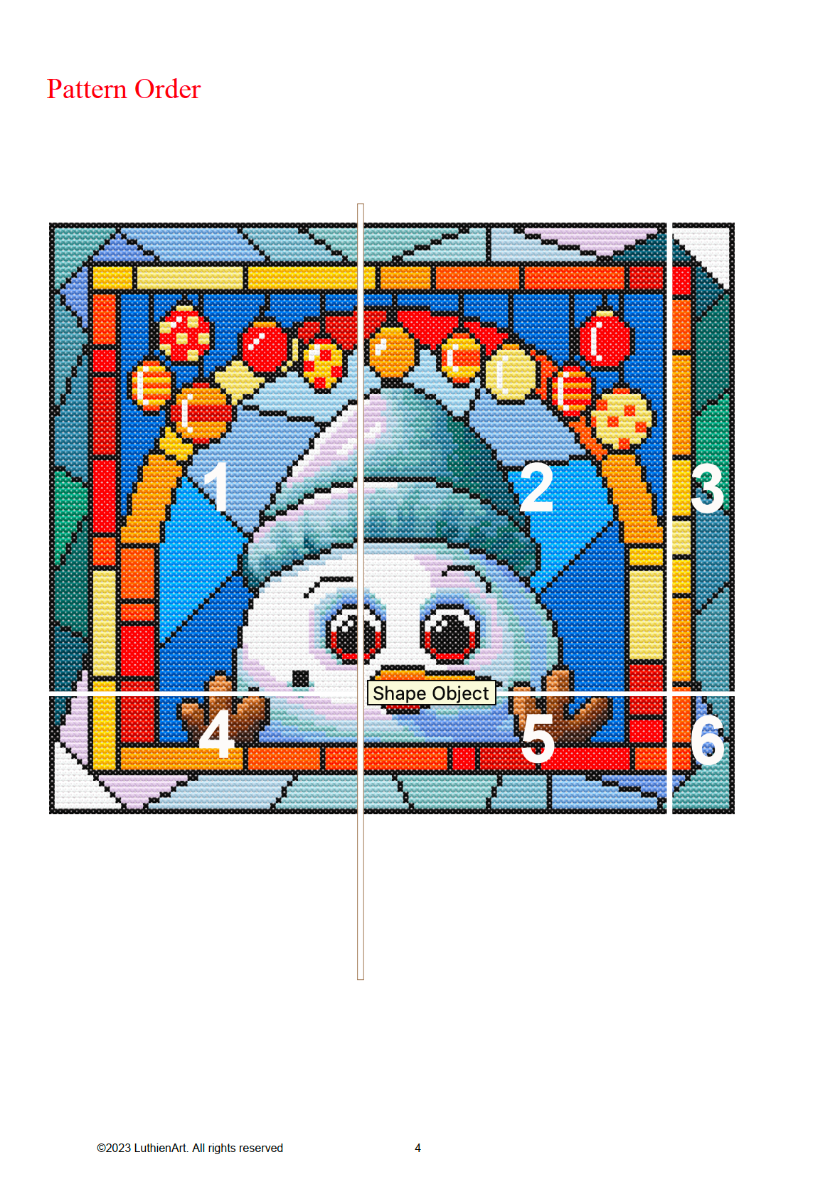 Stained Glass Snow Man Christmas Peeking Cross Stitch Pattern