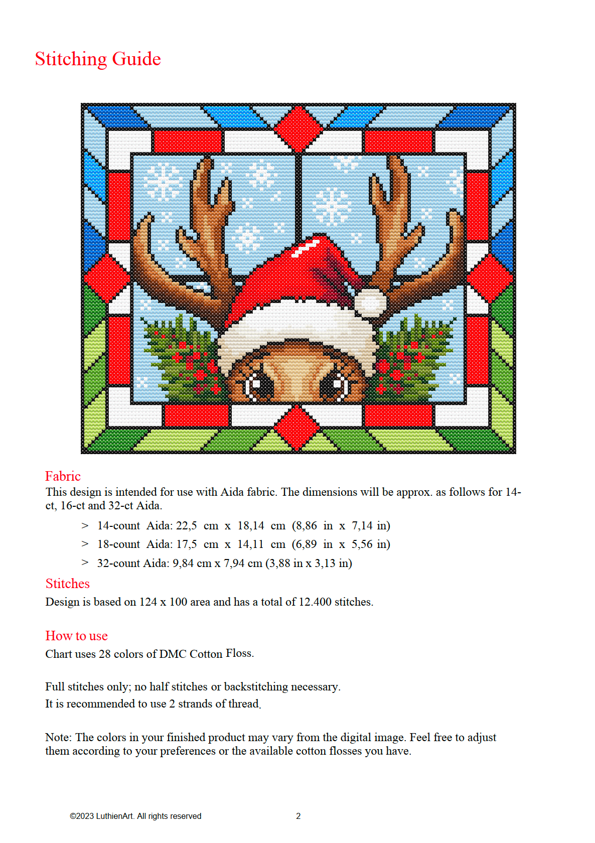 Stained Glass Rudolph The Reindeer Christmas Peeking Cross Stitch Pattern