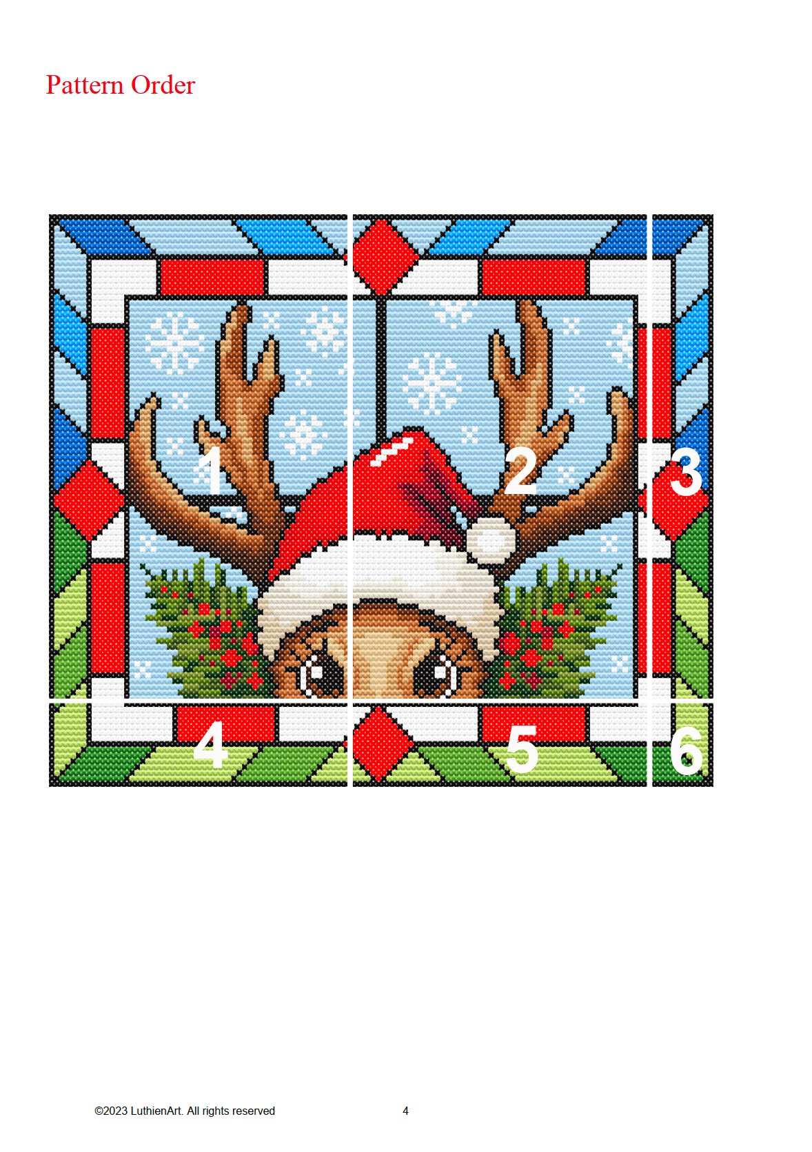 Stained Glass Rudolph The Reindeer Christmas Peeking Cross Stitch Pattern