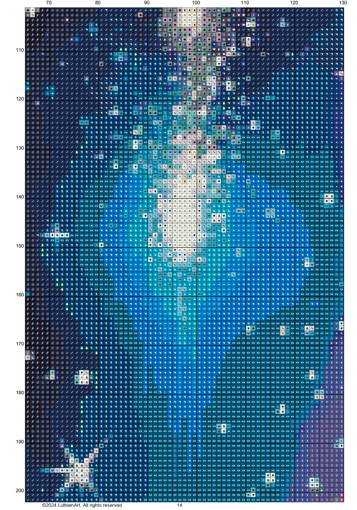 Vintage Starry Night Sky Cross Stitch Chart - Medium Size