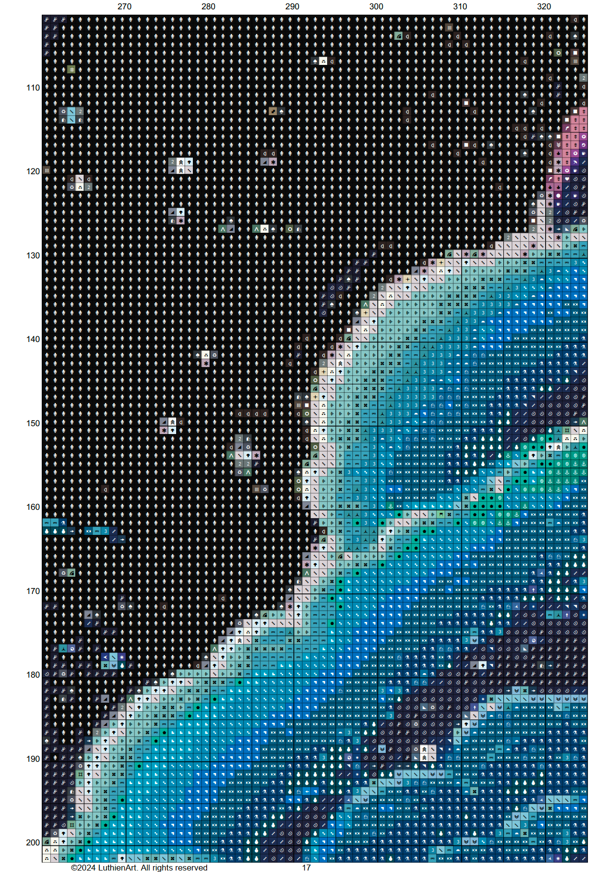 Vintage Starry Night Sky Cross Stitch Chart - Medium Size