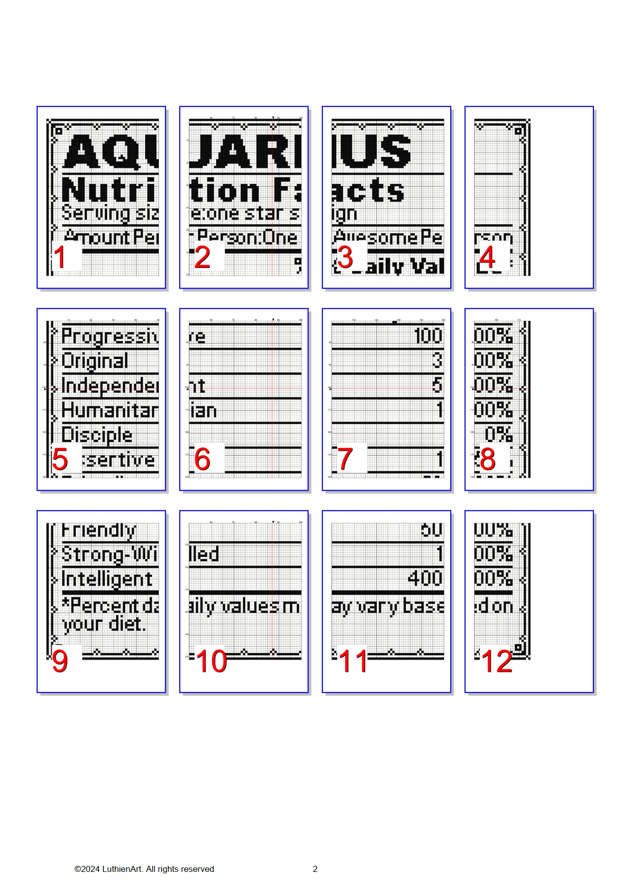 Set of 12 BUNDLE Zodiac Nutrition Facts Cross Stitch Patterns