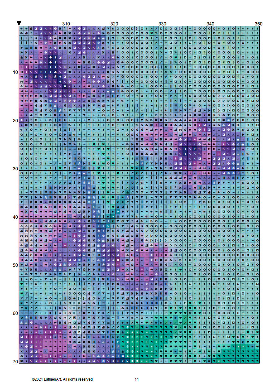 Watercolor Blue and Purple Flowers Cross Stitch Chart