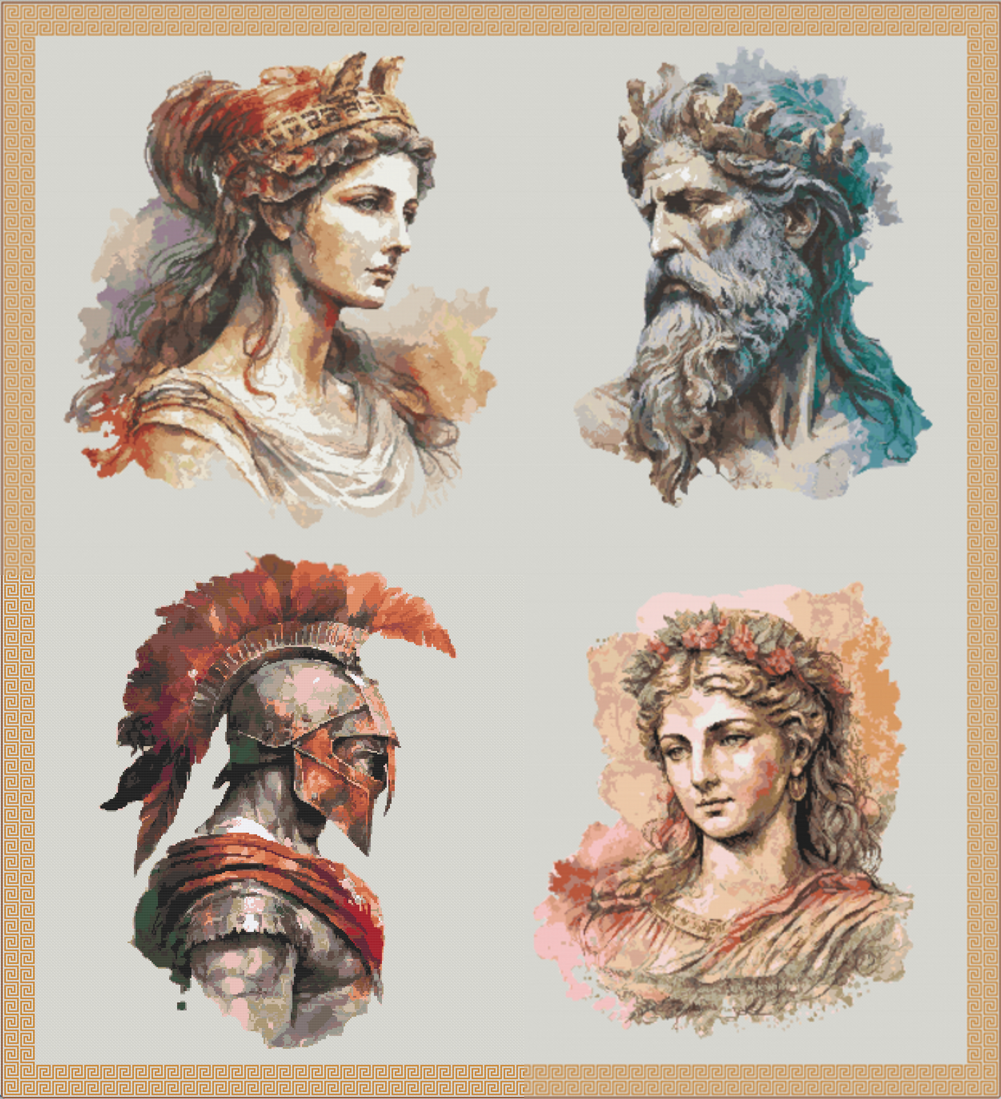 Ancient World Gods Collage Cross Stitch Pattern