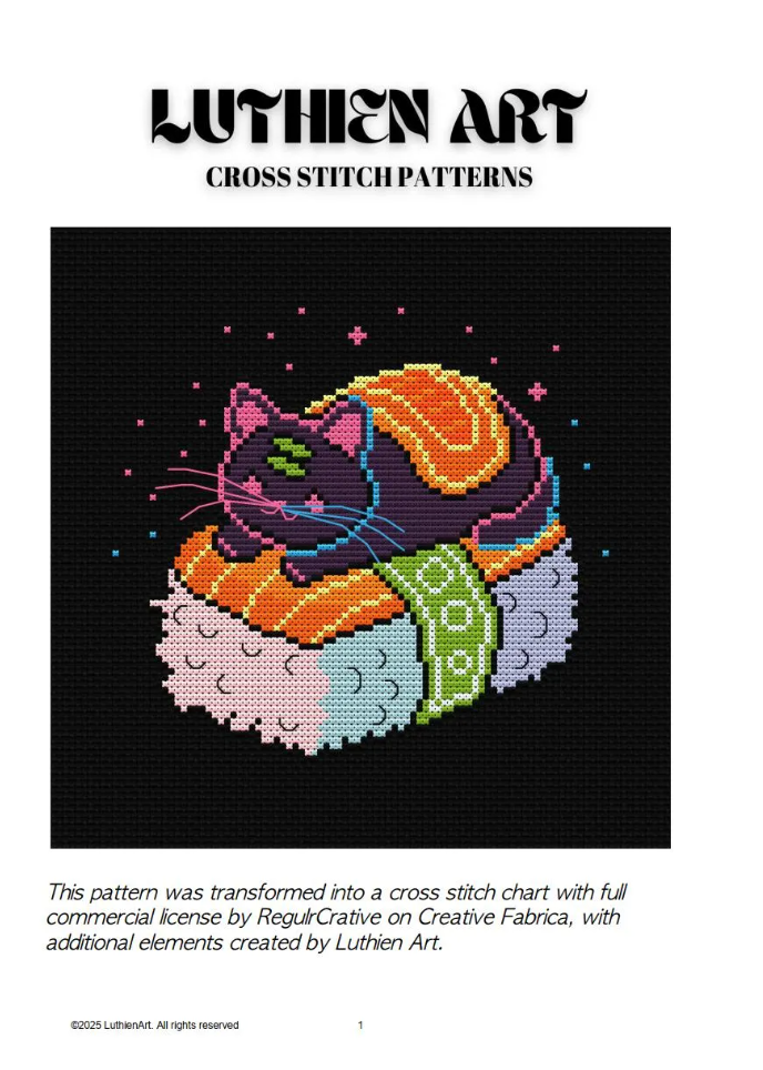 Salmon Nigiri Cat Cross Stitch Pattern