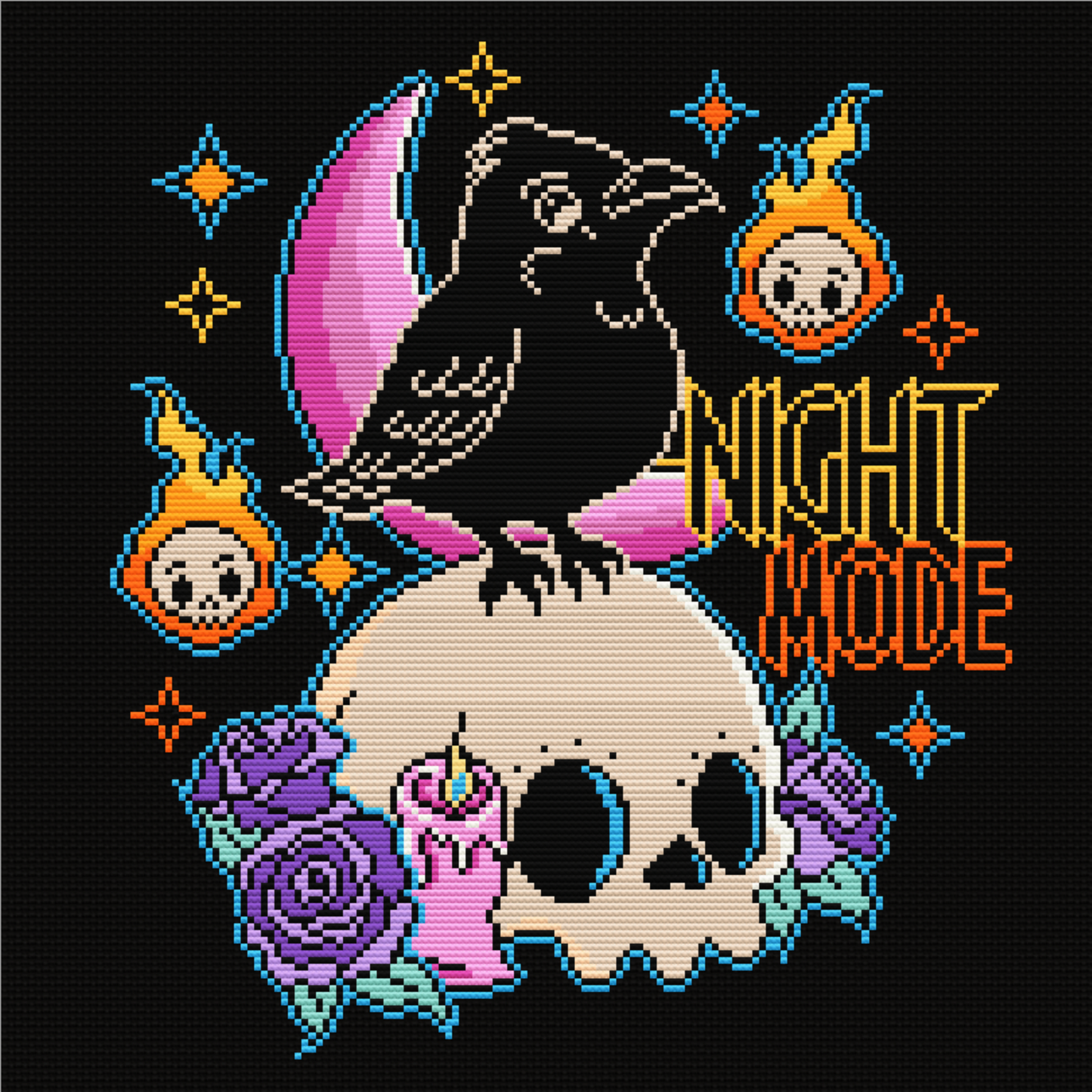 Night Mode Halloween Cross Stitch Pattern