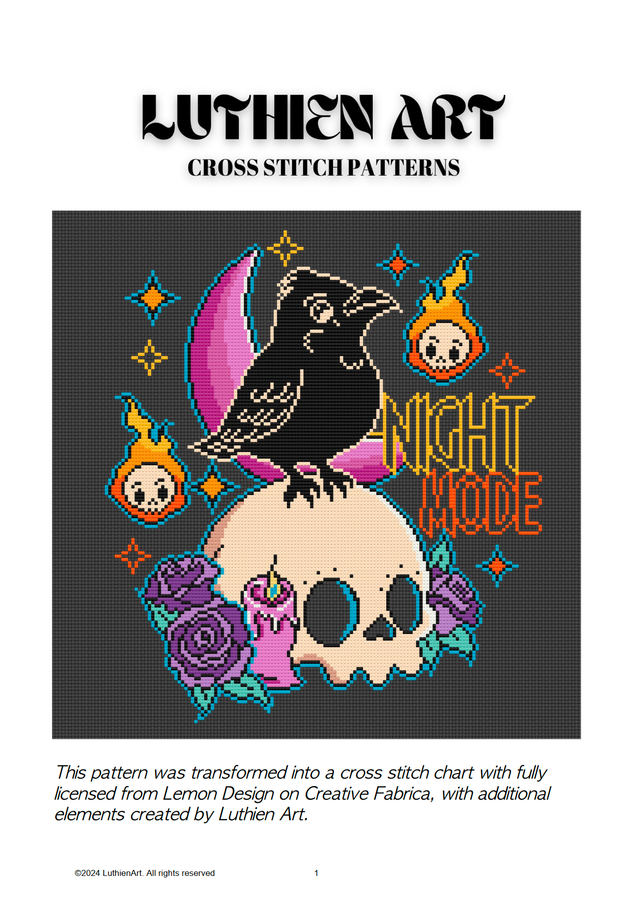 Night Mode Halloween Cross Stitch Pattern