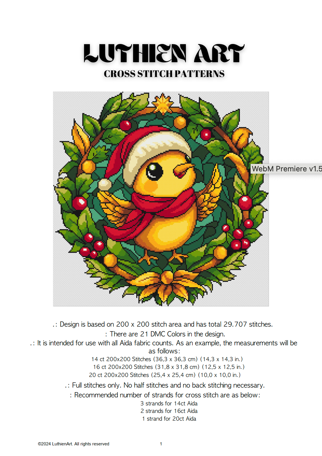 Birdy Bird Christmas Cross Stitch Pattern