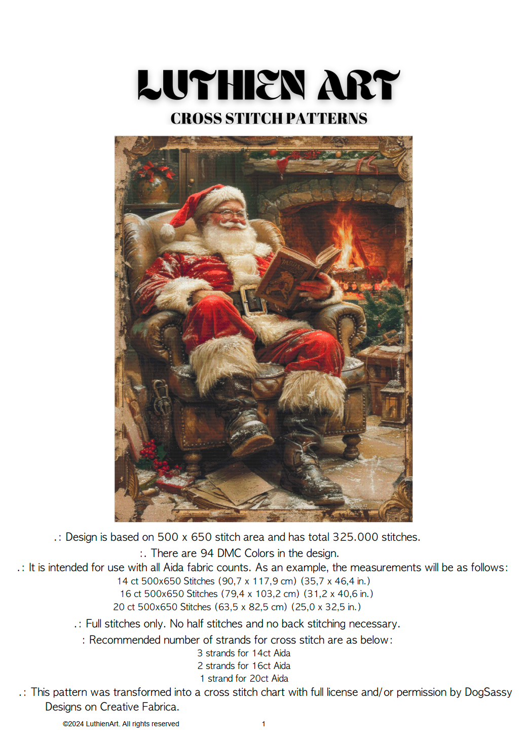 Vintage Fireside Stories with Santa Cross Stitch Chart