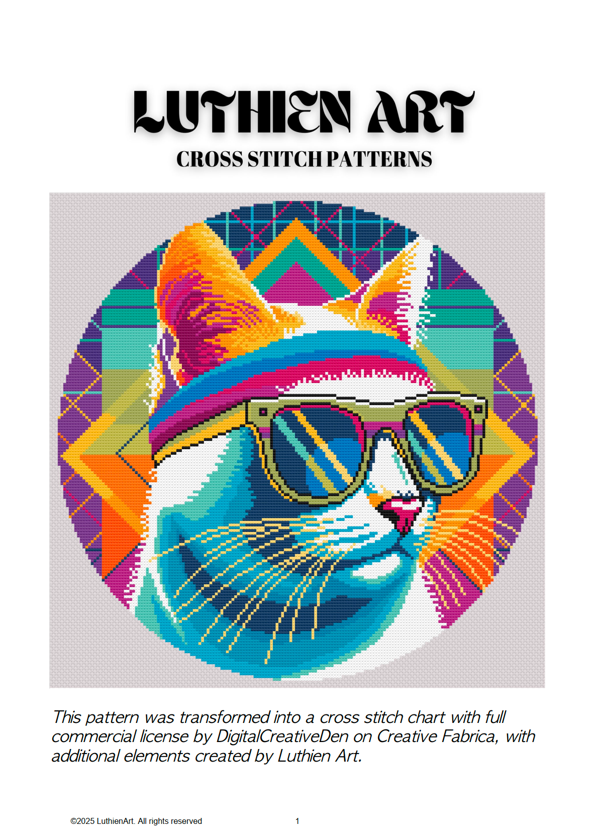 Retro Cool Cats - Funky Groove Neon Cat Cross Stitch Pattern