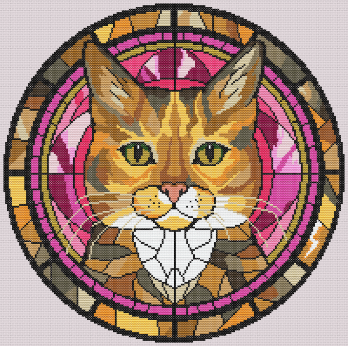 Stained Glass Cats Cross Stitch Pattern - Tabby Calico Cat