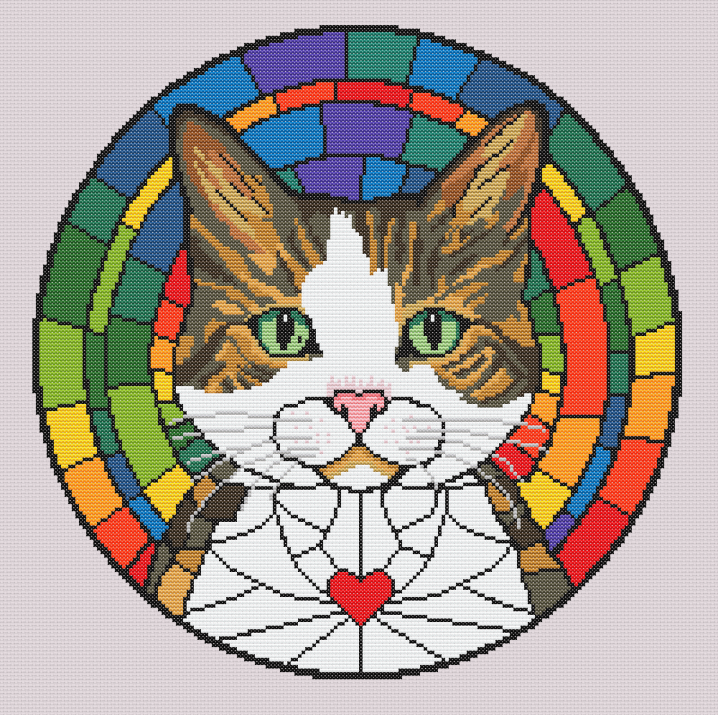 Stained Glass Cats Cross Stitch Pattern - Tabby Cat