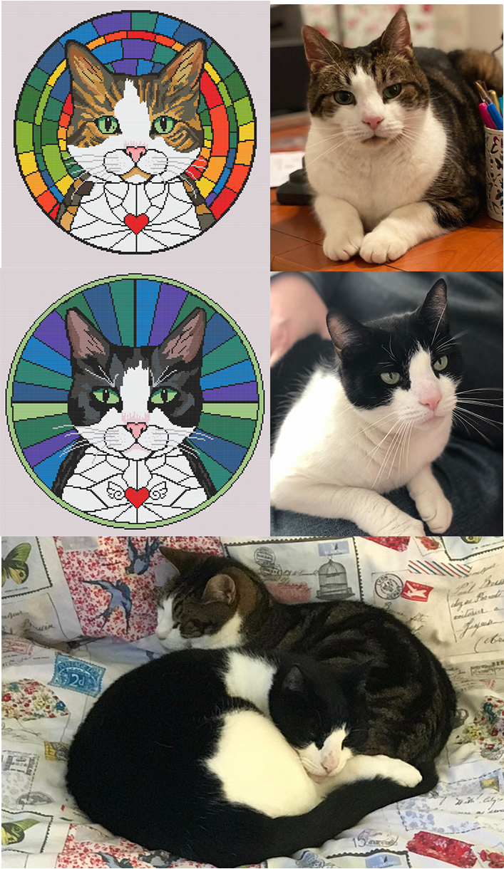 Custom Stained Glass Cat and Dog Portrait Cross Stitch Pattern