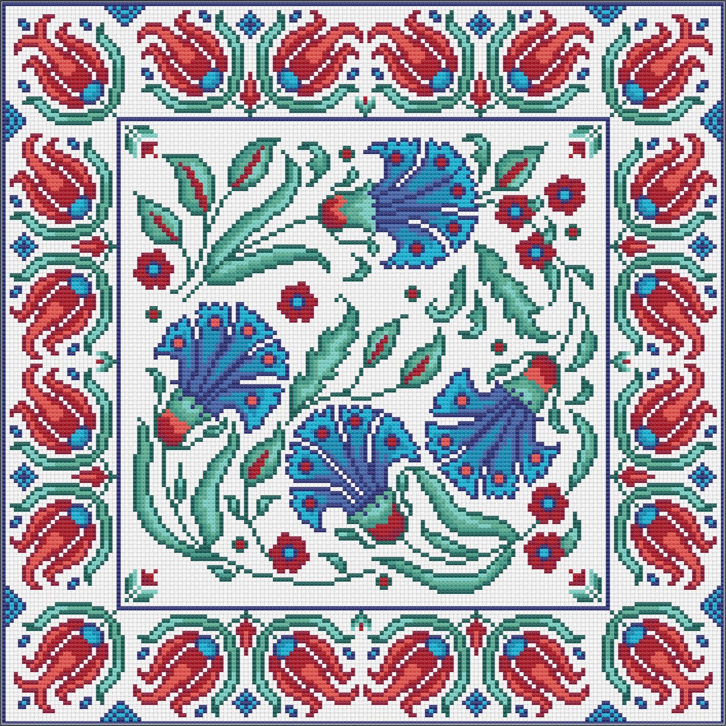 Turkish Tile Art Cross Stitch Sampler