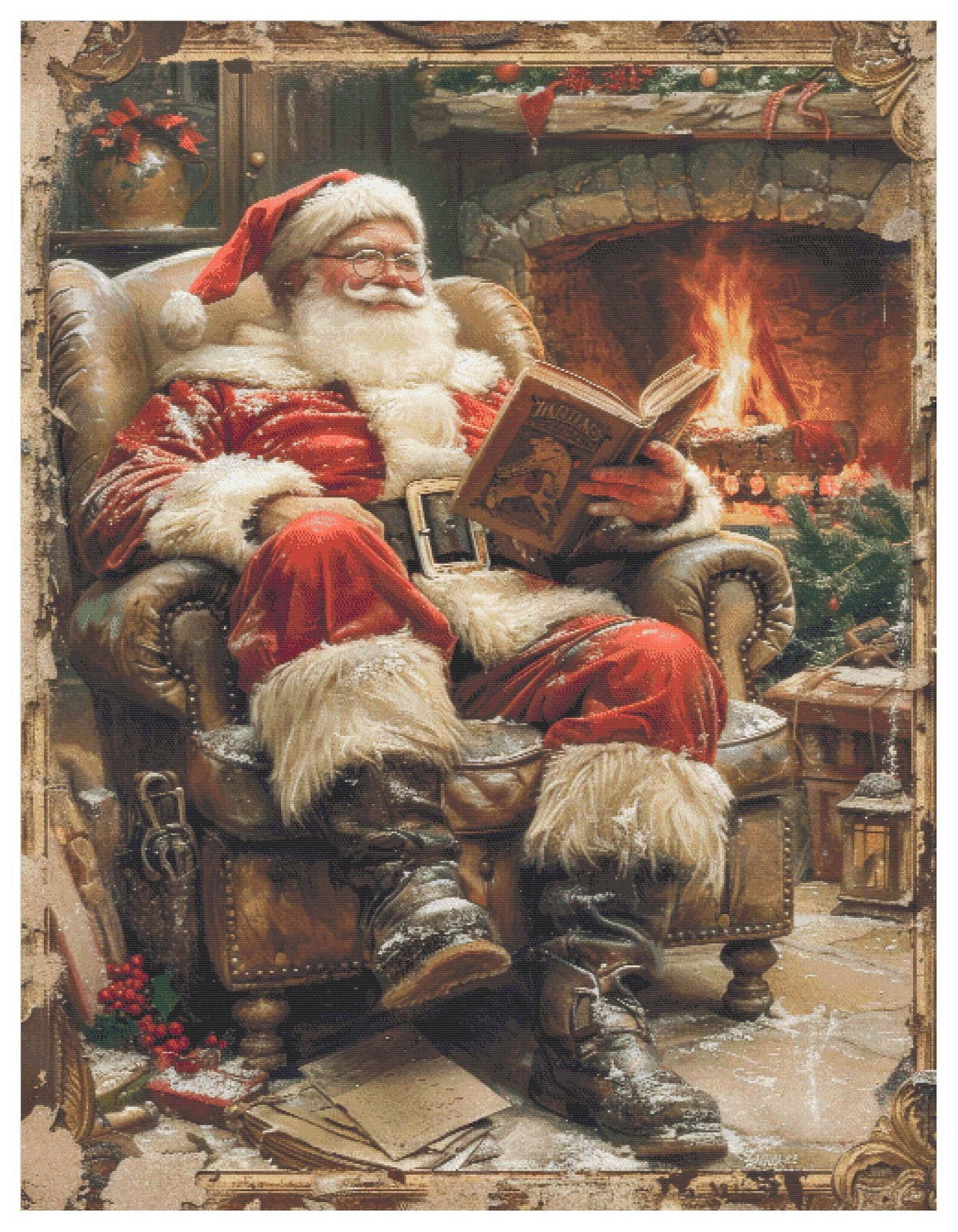 Vintage Fireside Stories with Santa Cross Stitch Chart